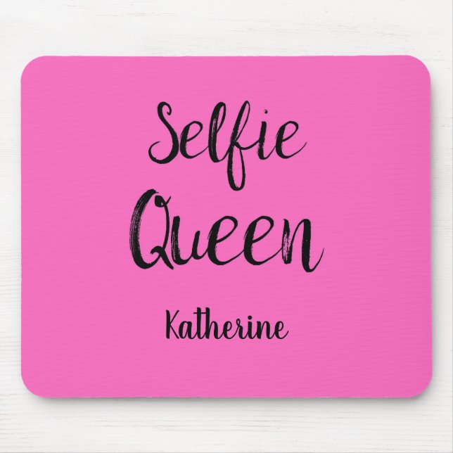 Selfie Queen Namn Personlig Fuchsia Shock rosa Musmatta (Framsidan)
