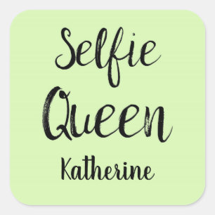 Selfie Queen Namn Personlig Lime Green Fyrkantigt Klistermärke