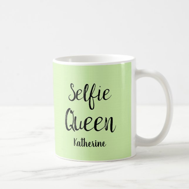Selfie Queen Namn Personlig Lime Green Kaffemugg (Höger)