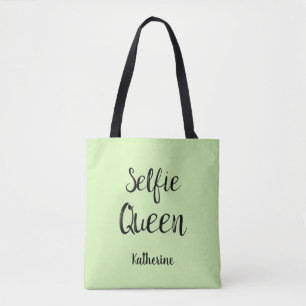 Selfie Queen Namn Personlig Lime Green Tygkasse