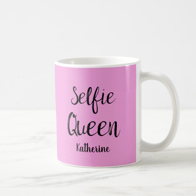 Selfie Queen Namn Personlig Rosa Kaffemugg (Höger)