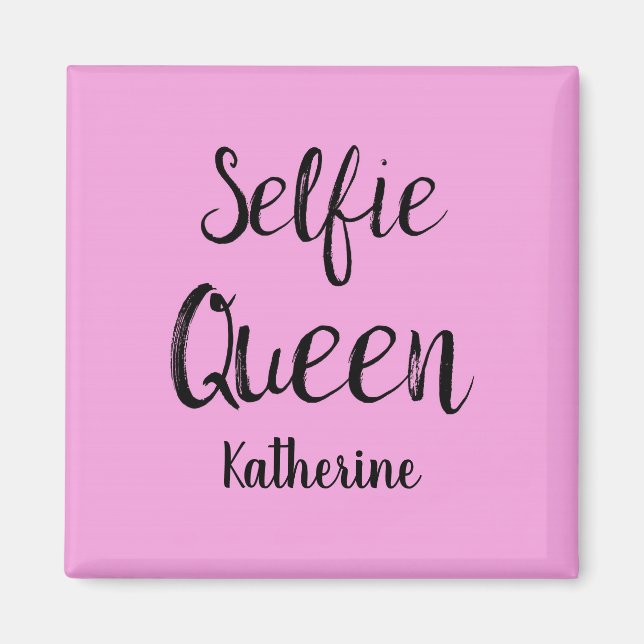Selfie Queen Namn Personlig Rosa Magnet (Framsidan)