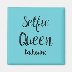 Selfie Queen Namn Personlig Turquise Teal Blue Magnet