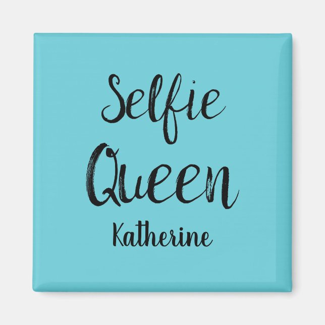 Selfie Queen Namn Personlig Turquise Teal Blue Magnet (Framsidan)