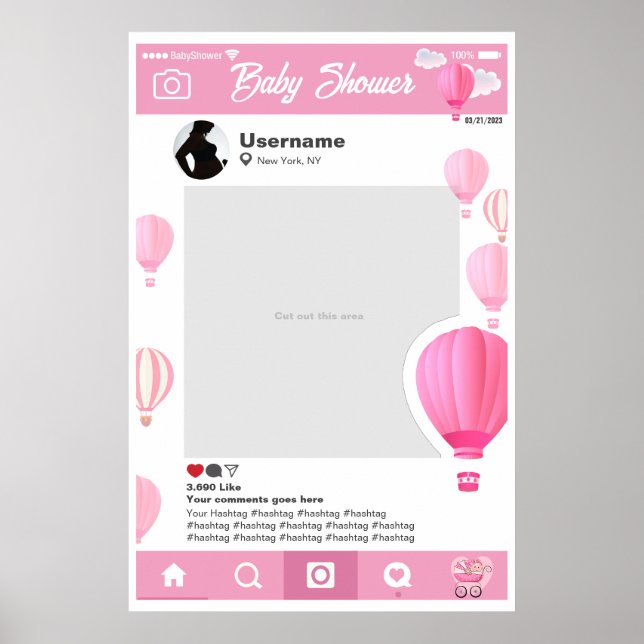 Selfie Ram Globos Aeroestatic Baby Shower Anpassni Poster (Framsidan)