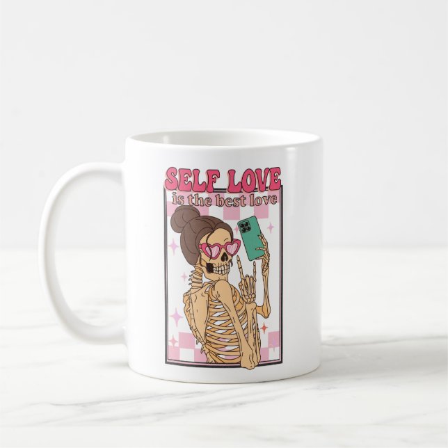 Selfie Skeleton Self Kärlek är Best Retro Valentin Kaffemugg (Vänster)