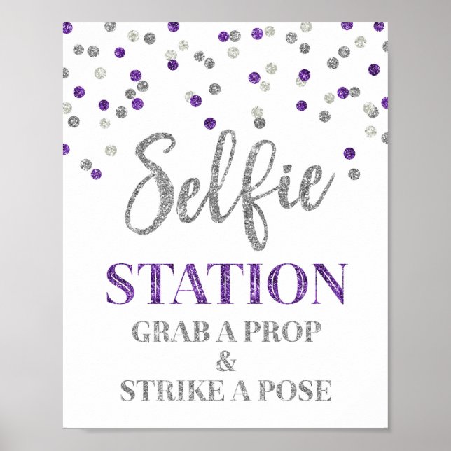 Selfie Station Bröllop undertecknar Lila Silver co Poster (Framsidan)