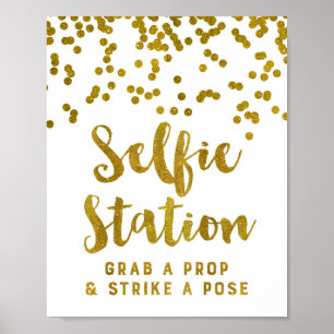 Selfie Station Bröllopsskylt Guld Konfetti Poster