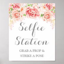 Selfie Station Bröllopsskylt Rosa akvarell blomste