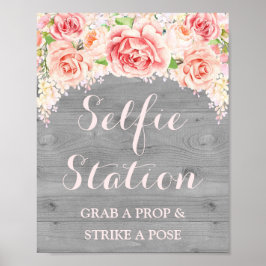Selfie Station Bröllopsskylt Rosa akvarell Trä Poster