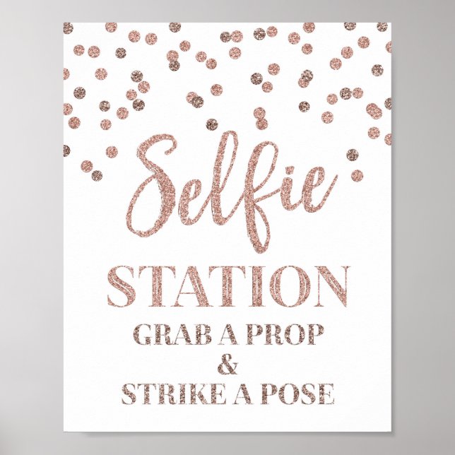 Selfie Station Bröllopsskylt Rose Guld Poster (Framsidan)