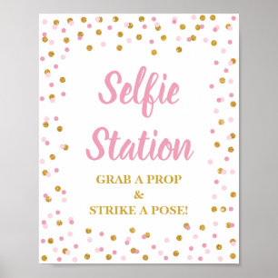 Selfie Station Grab a Prop Strejka a Pose Sign Ros Poster