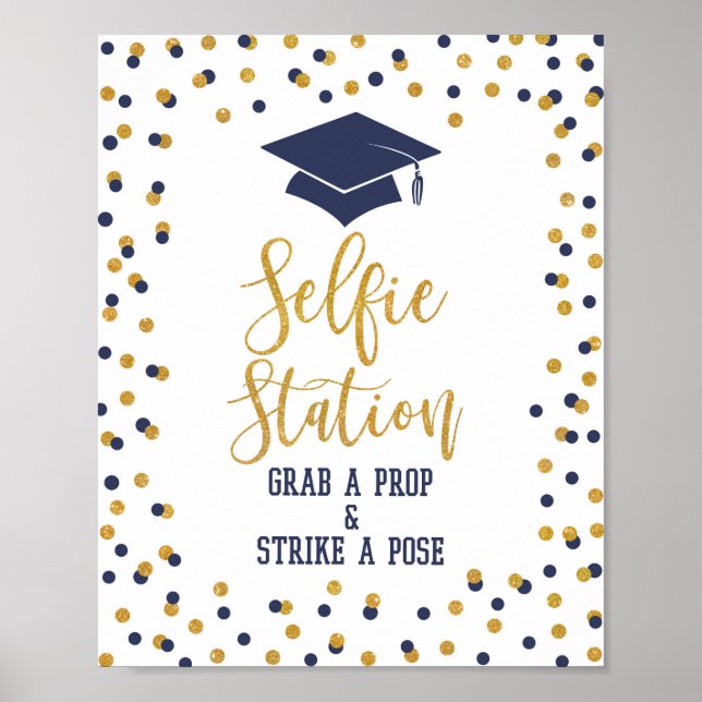 Selfie Station Navy Studentfest Sign Poster (Framsidan)