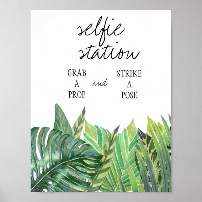 Selfie Station Sign - Greenery Bröllop Poster (Framsidan)