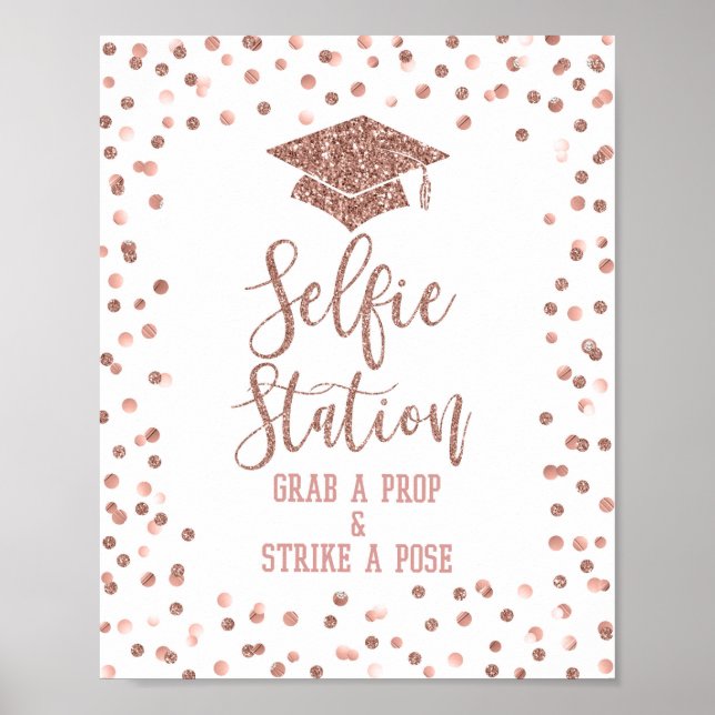 Selfie Station Studentfest Sign Ro Guld Poster (Framsidan)