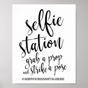 Selfie Station Svart och Vitt 8x10 Bröllopsskylt Poster