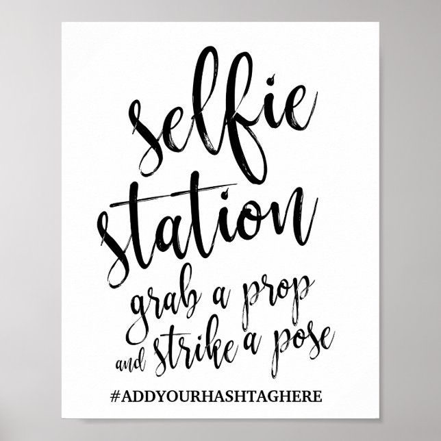 Selfie Station Svart och Vitt 8x10 Bröllopsskylt Poster (Framsidan)