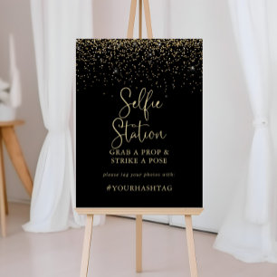 Selfie Station-tecken för Guld Confetti-skript Poster