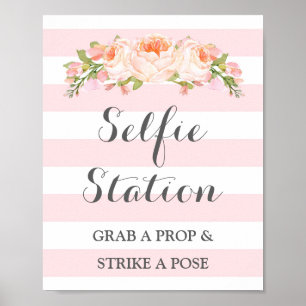 Selfie-station vigelitskylt rosa blommor ränder poster