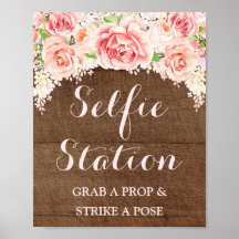 Selfie-station vigselskylt rosa akvarell trä