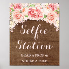 Selfie-station vigselskylt rosa akvarell trä poster