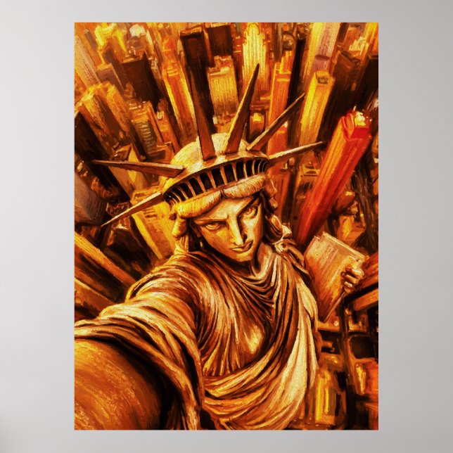 Selfie-stil Staty of Liberty Oljemålning  Poster (Framsidan)
