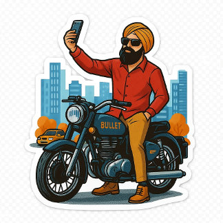 Selfie Swag on Bullet – Punjabi Rider Vibes Sticke T Shirt