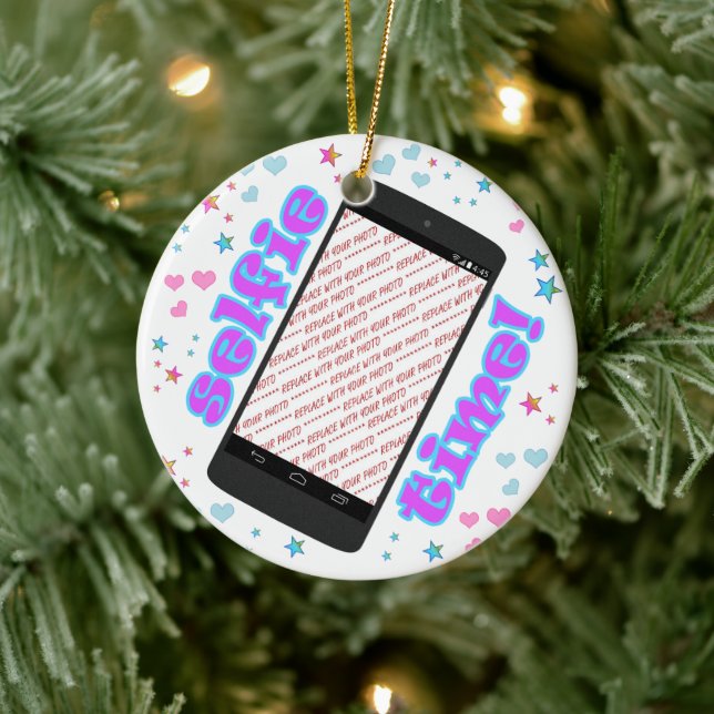 Selfie-tid! Smart Phone Form Fotolampa Julgransprydnad Keramik (Träd)