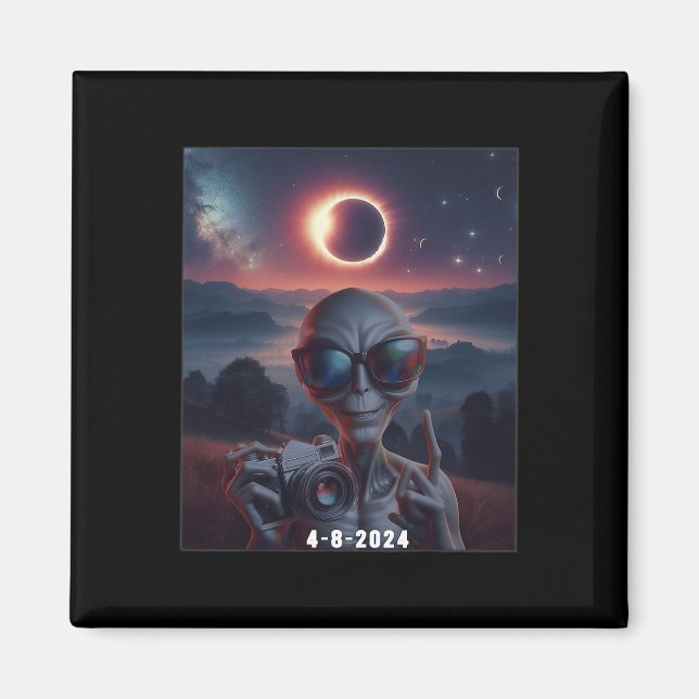 Selfie with Solar 2024 Eclipse Wearing Gles Retro Magnet (Framsidan)