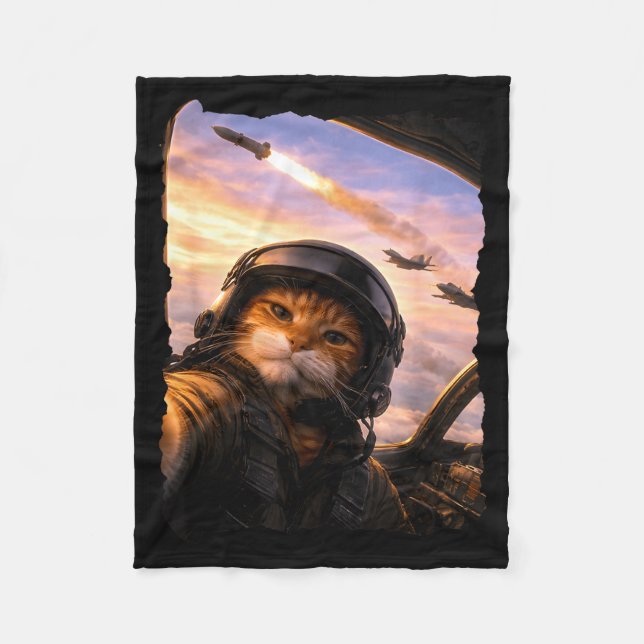 Selfieklubb katt rolig stridspilot meme kattunge g fleecefilt (Framsidan)
