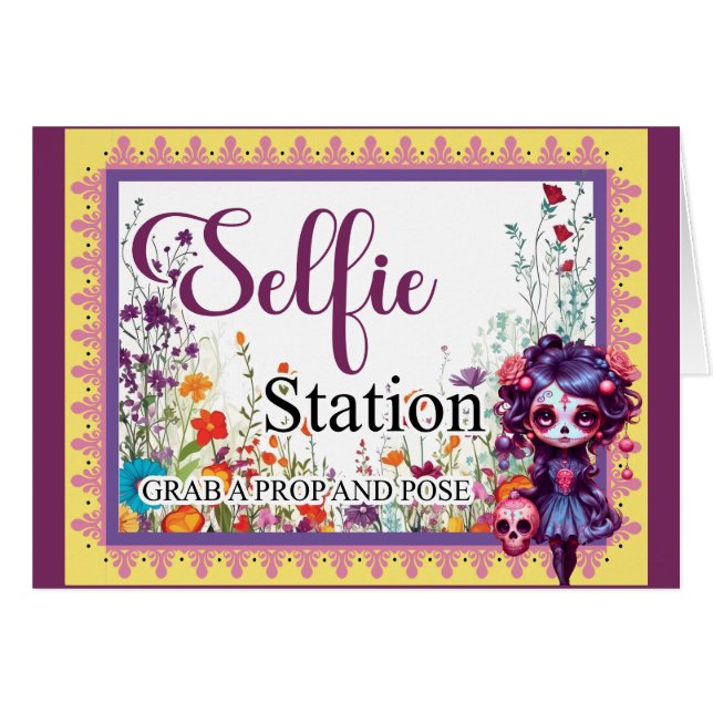 Selfiekort för Cute Gothic Garden Sugar Skull OBS Kort (Framsidan Horizontal)