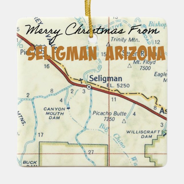 Seligman Arizona Route 66 Karta Julgransprydnad Keramik (Framsida)