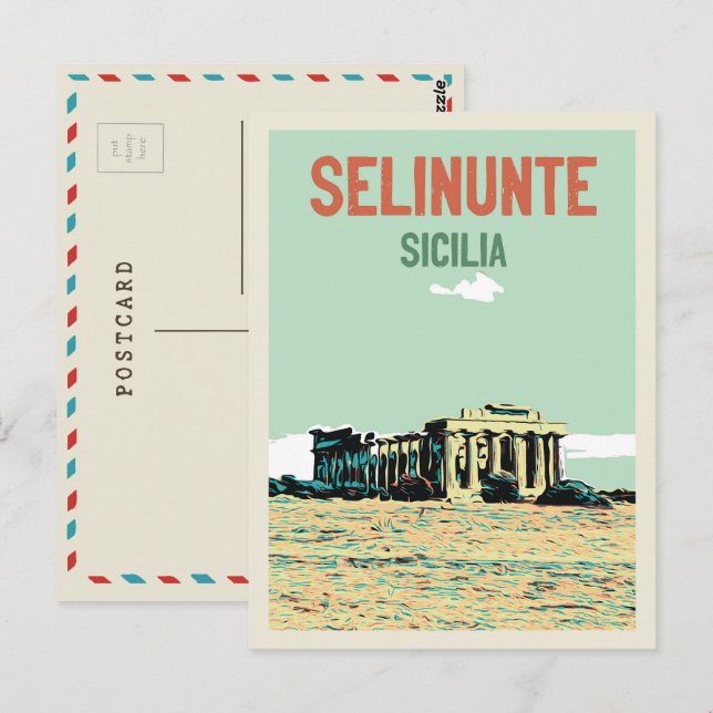 Selinunte, greek ruins illustration Siciliens Ital Vykort (Fram/baksida)