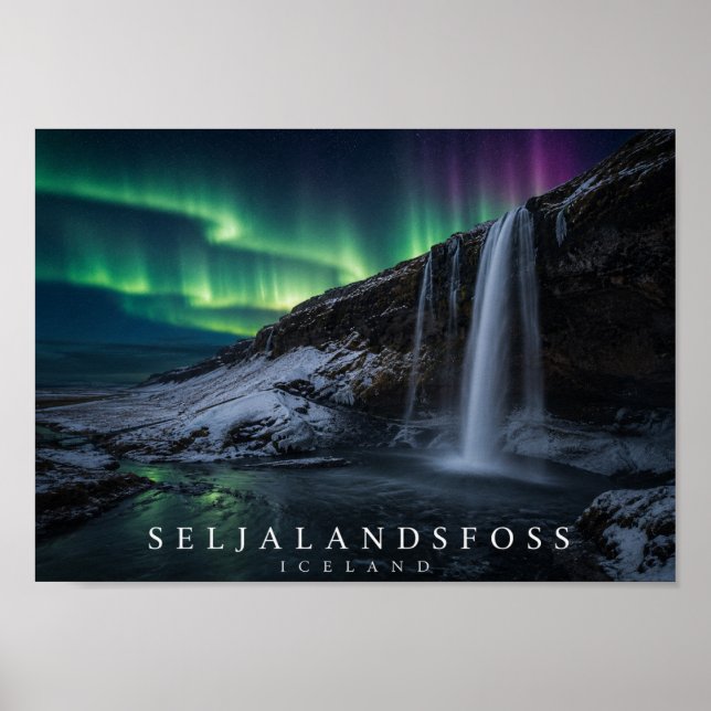 Seljalandsfoss vattenfall Island A4 Poster (Framsidan)