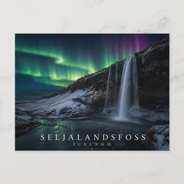Seljalandsfoss vattenfall Island Norrsken Vykort (Framsida)