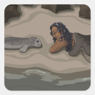 Selkie och Valp Sticker Fyrkantigt Klistermärke