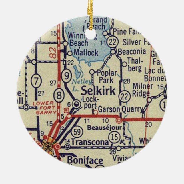 Selkirk Manitoba Vintage Karta Julgransprydnad Keramik (Baksidan)
