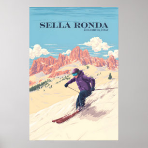Sella Ronda Italien Skidort Resa Poster