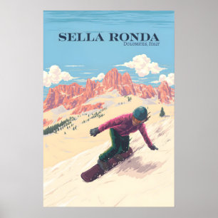 Sella Ronda skidåkning Italien Snowboard Resor Poster