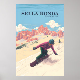 Sella Ronda skidåkning Italien Snowboard Resor Poster
