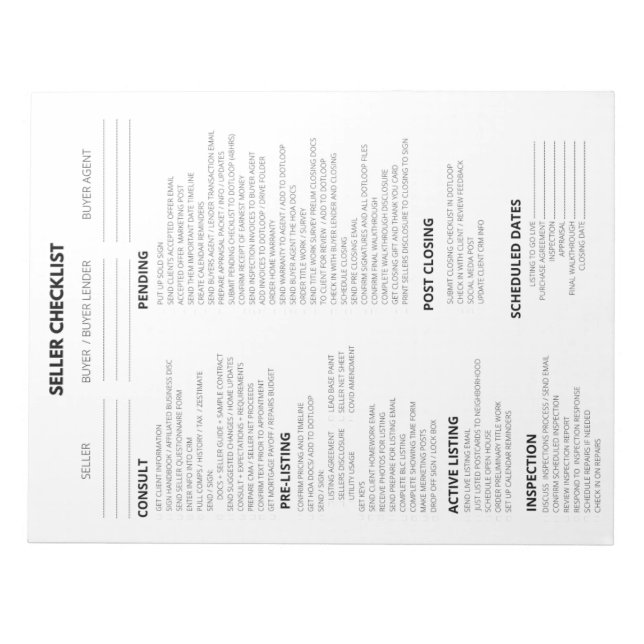 SELLER CHECKLIST FOR REALTORS ANTECKNINGSBLOCK (Framsida)