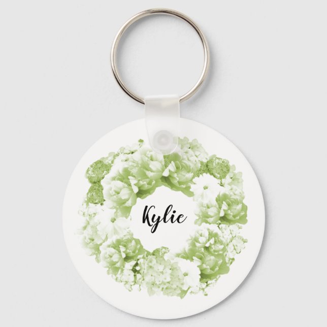 Selleri Grön Blommig Krans Brudtärna Nyckelring (Framsida)