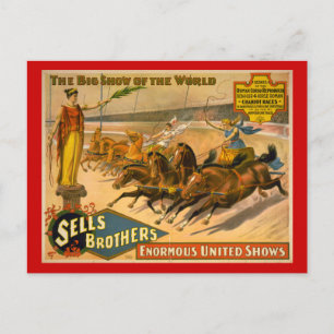Sells Brothers Chariot Tävling Circus Poster Vykort