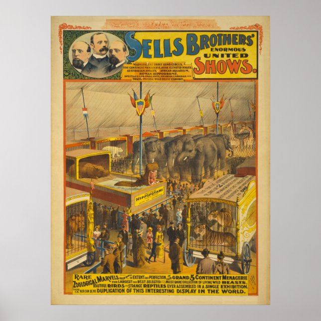Sells Brothers Zoological Marvels Circus Poster (Framsidan)