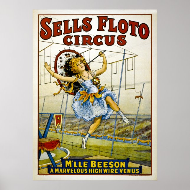 Sells Floto Circus - M'lle Beeson - High Wire Venu Poster (Framsidan)