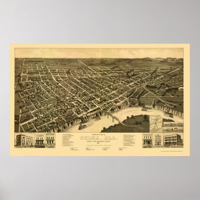 Selma, AL Panoramic Karta - 1887 Poster (Framsidan)
