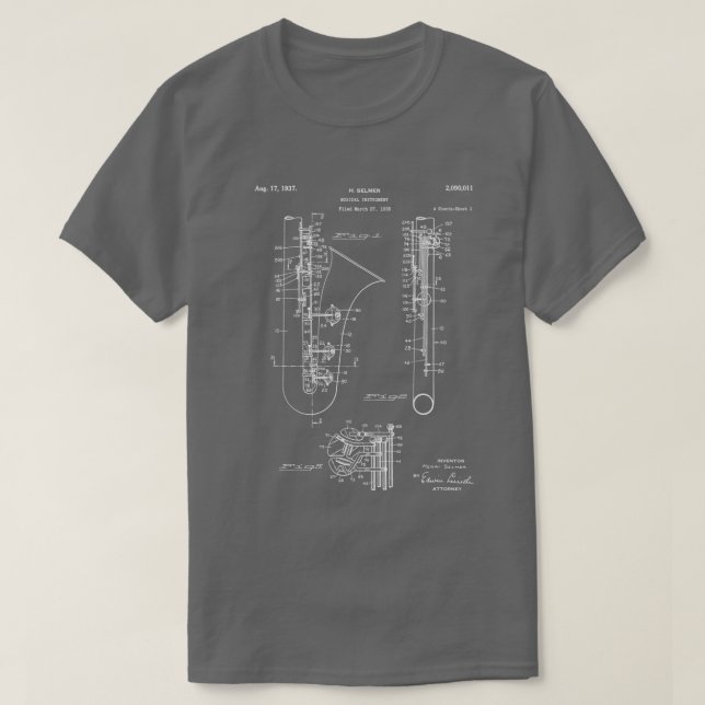 Selmer Saxophone Patent Saxophone Art Blueprint T Shirt (Design framsida)