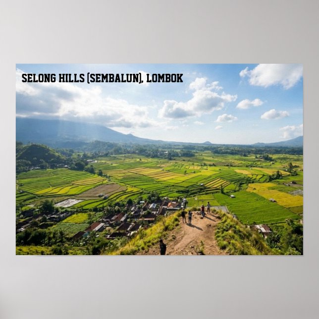 Selong Hill Sembalun Lombok Risfält Konst Poster (Framsidan)