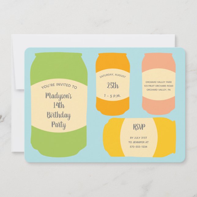 Seltzer Soda Cans Summer Födelsedagsfest Inbjudningar (Framsida)