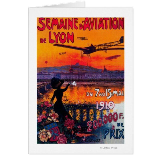 Semaine d'Aviation De Lyon Vintage affisch Hälsningskort (Framsidan)